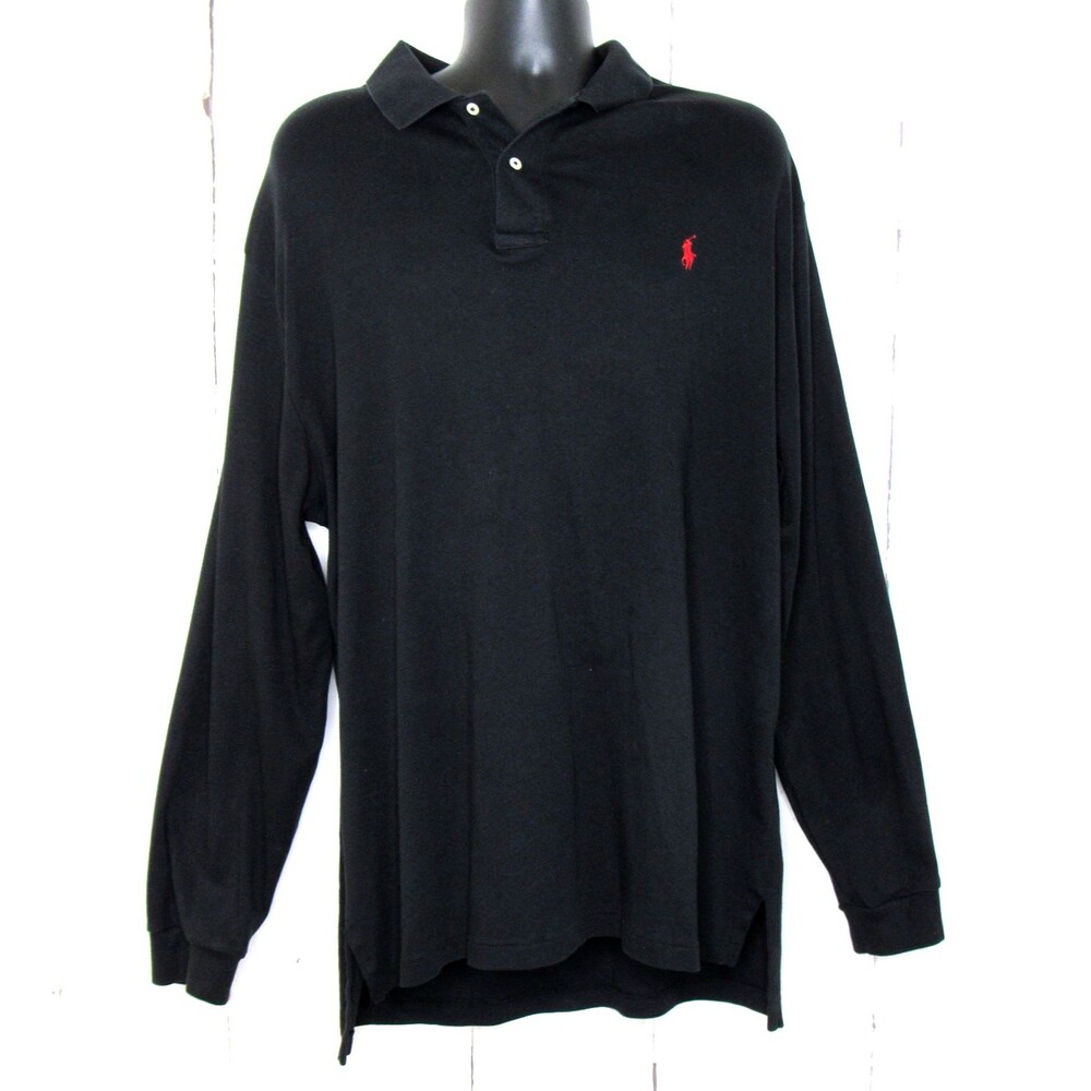 Polo Ralph Lauren Men's Long Sleeve Polo Shirt Cotton Black Red Pony Size XXL
